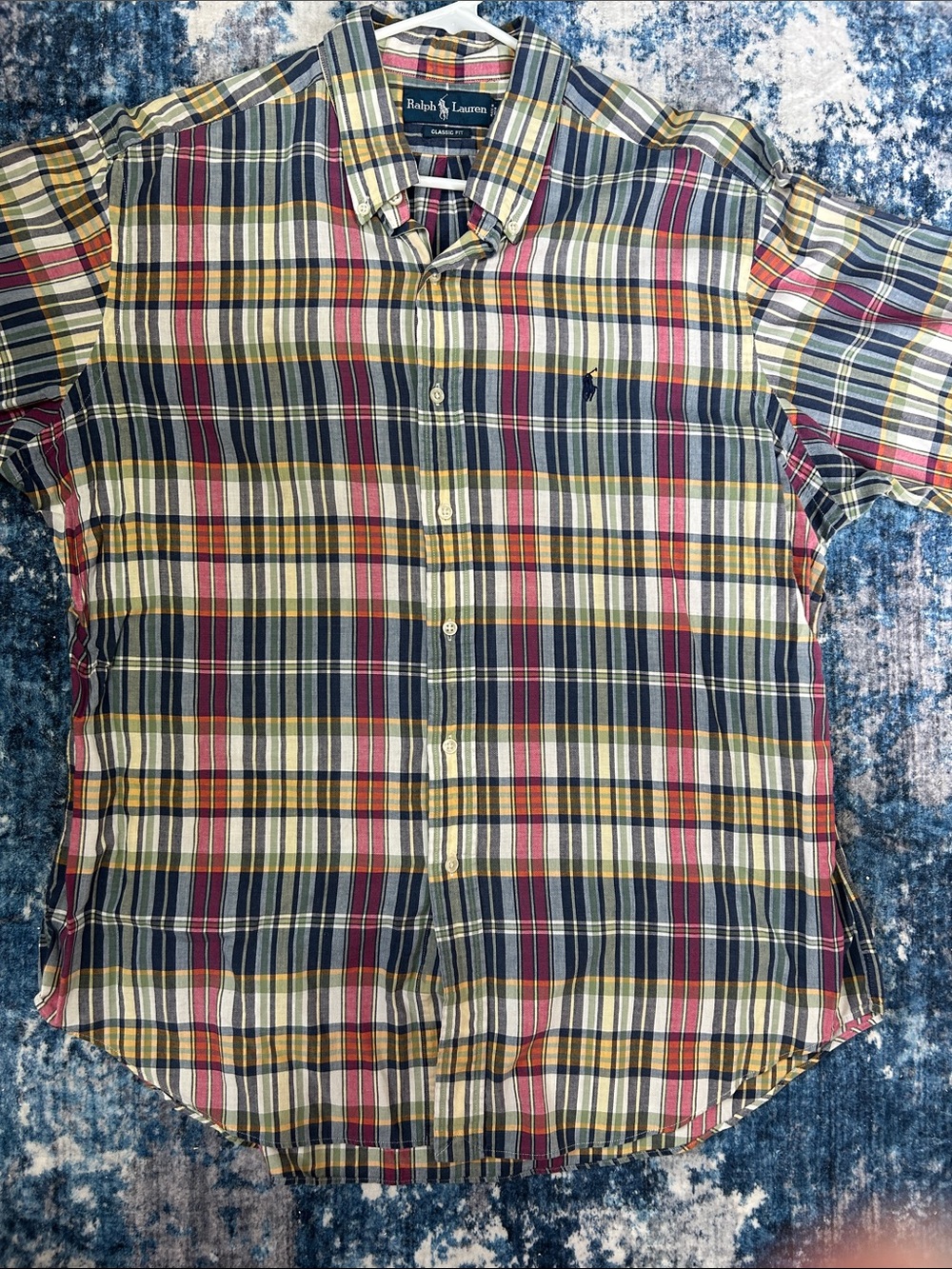 Ralph Lauren Plaid Short-Sleeve Button-Down in Navy, Red, Yellow, Cream